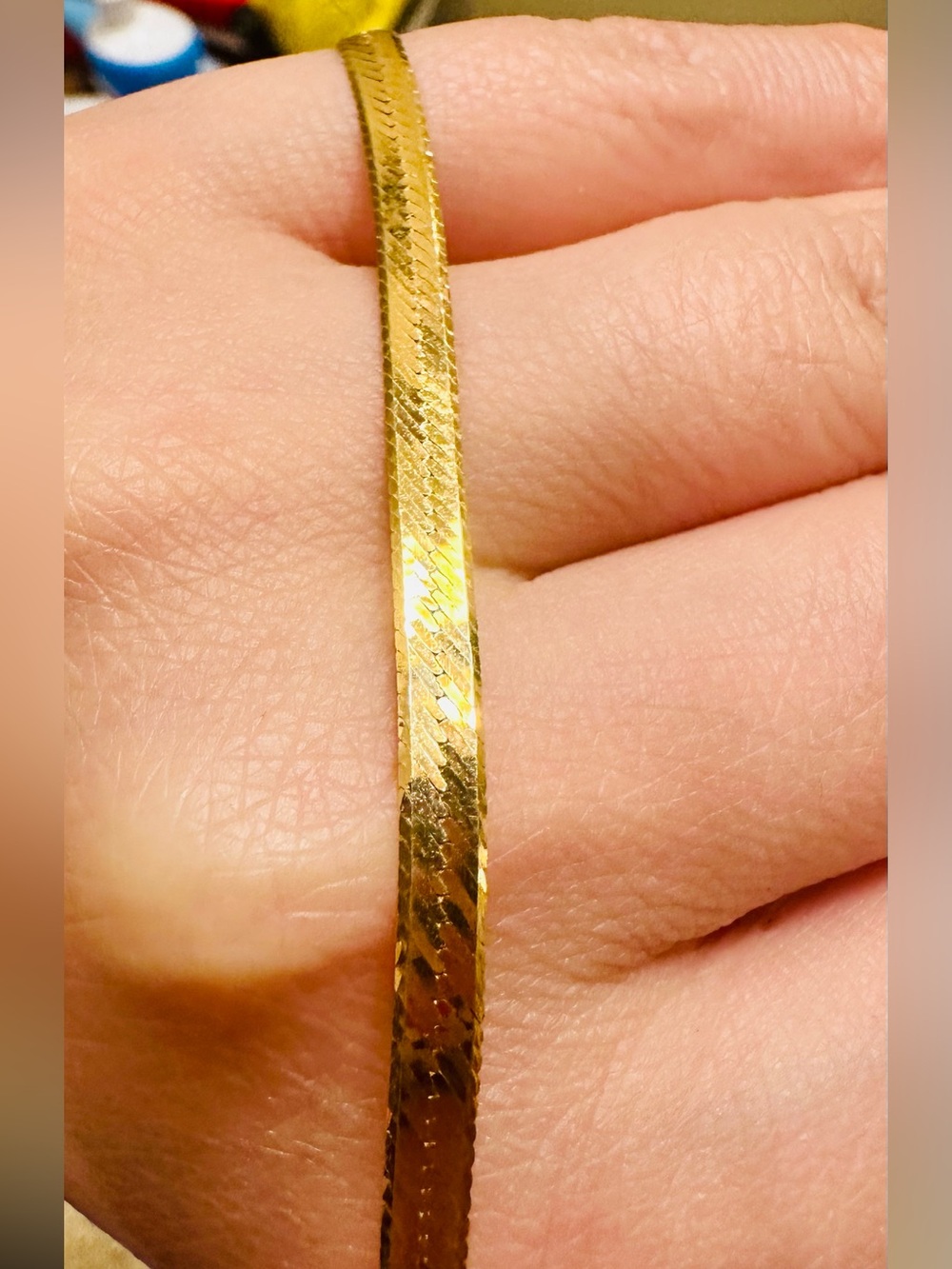 14K Solid Gold Thick Bracelet Solid Real 14K gold bracelet herringbone wide 14K